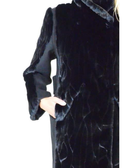 Cult Moda Black Faux Fur Details Long Trench Coat