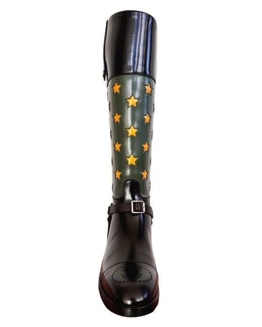 Gucci Black Abstract Art Pop Leather Riding Boot