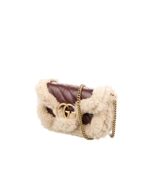 Gucci Pink Shearling Trim Super Mini GG Marmont Bag