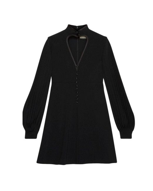 Gucci Black Heart Cutout Pleated Crepe Dress