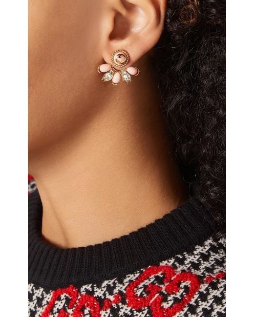 Gucci Metallic Interlocking G Crystal Single Earring In Gold-tone Brass