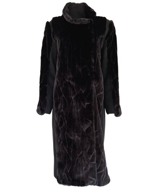 Cult Moda Black Faux Fur Details Long Trench Coat
