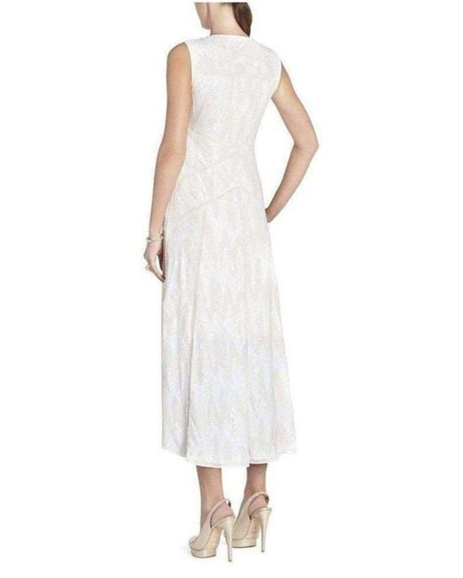 BCBGMAXAZRIA White Salma All Over Sequin Deep V-neck Dress