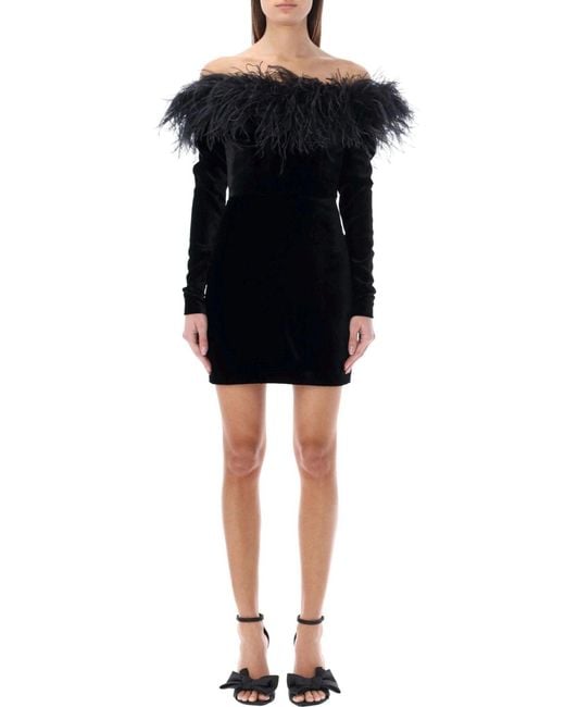 Alessandra Rich Black Feather-trim Velvet Mini Dress