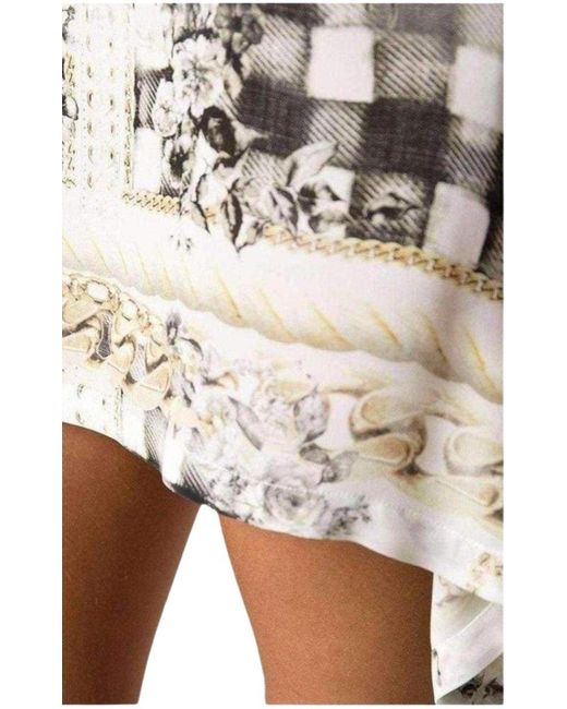 Balmain Gray Cream Printed Silk Tunic Dress With Batwing Sleeves