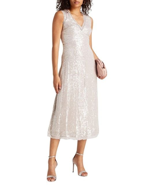 Erdem White Denise Crystal Embellished Sequin Midi Dress