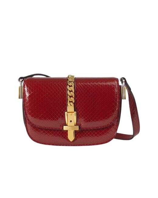 Gucci Red Sylvie 1969 Python Mini Shoulder Bag