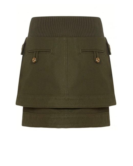 Balmain Green Patch-pockets Mini Denim Skirt