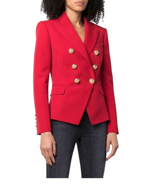 Balmain Red Double Breasted Tailored Wool Blazer