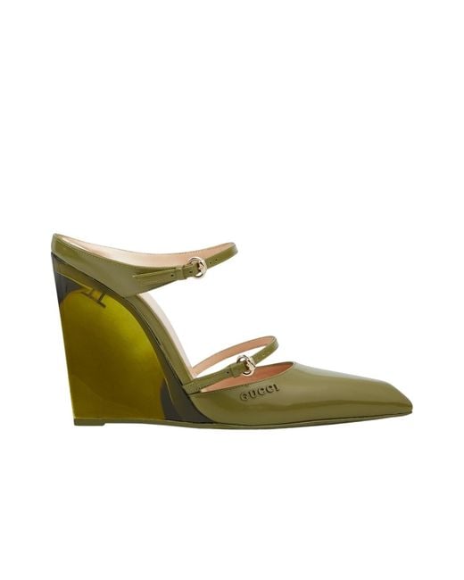 Gucci Green Christy 110 Wedge Mules