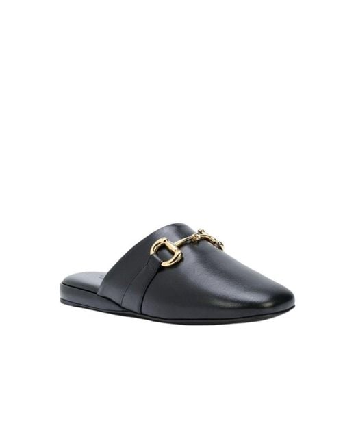 Gucci Black Pericle Horsebit Leather Slippers It 34