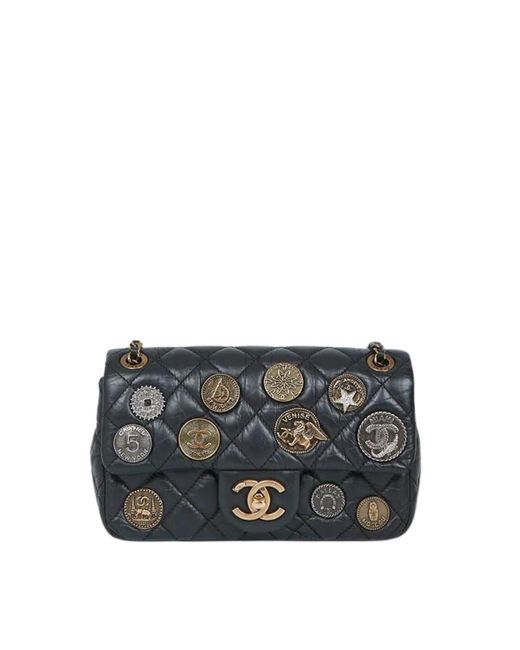 Chanel Black Aged Calfskin Coin Medallion Mini Flap Bag