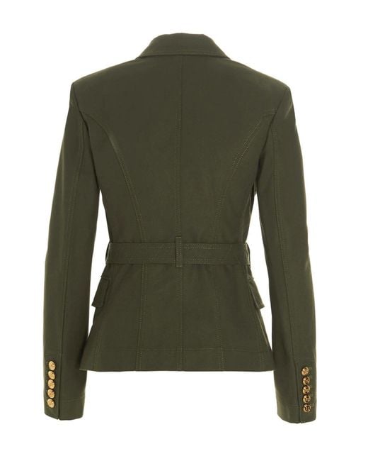 Balmain Green Belted Double-breasted Blazer Jacket