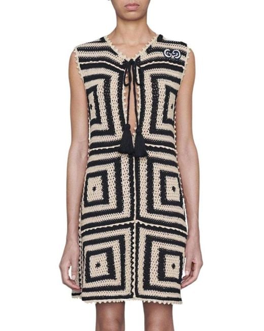Gucci Gray Crochet-knit Cotton Short Dress