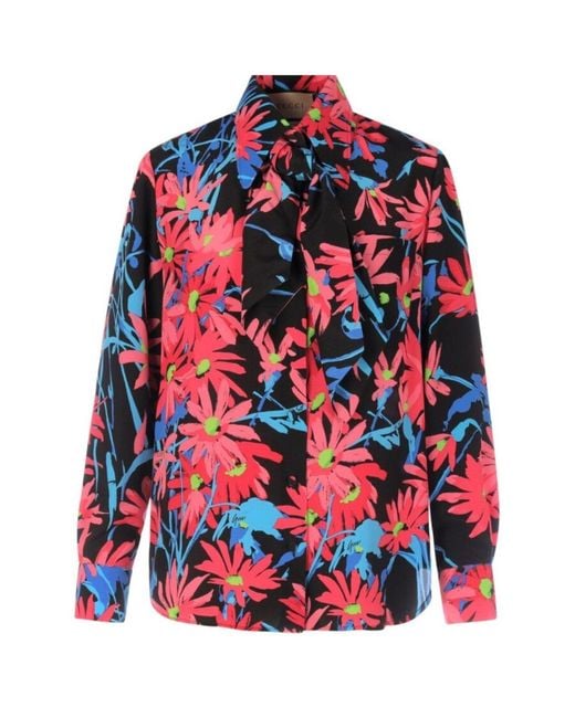 Gucci Red X Ken Scott Floral Print Silk Shirt