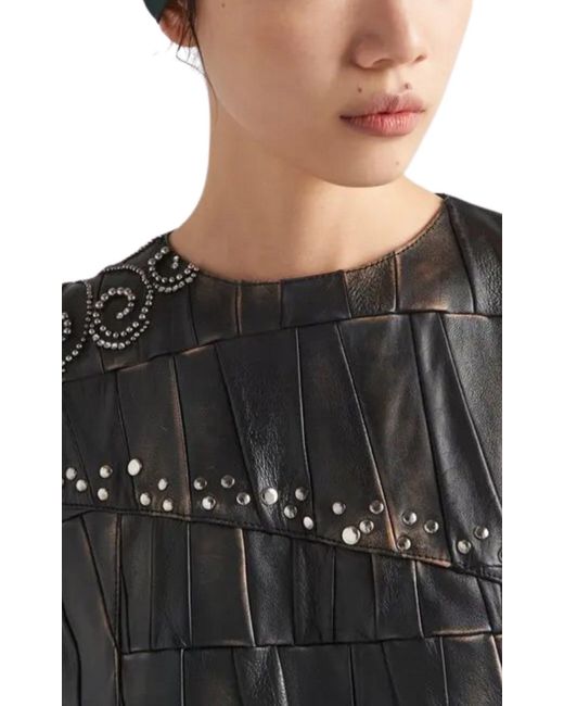 Prada Nappa Leather Patchwork Dress in Black | Lyst