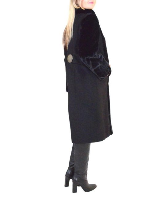 Cult Moda Black Faux Fur Details Long Trench Coat