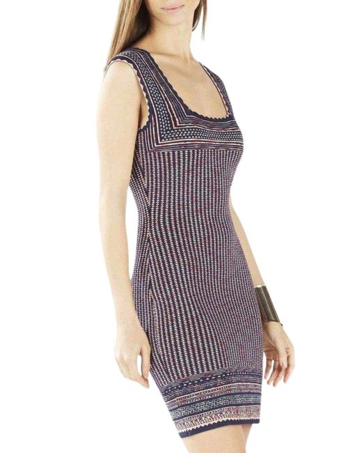 BCBGMAXAZRIA Blue Sheina Jacquard Square Neck Dress