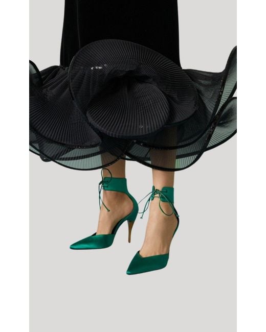 Gucci Lace-up Green Satin Pump Sandals