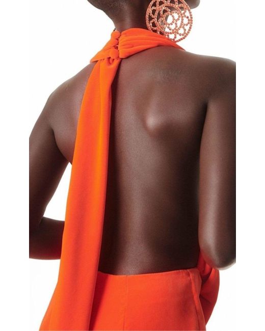 Area Red Draped Cowl Jumpsuit