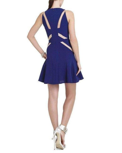 BCBGMAXAZRIA Solie Tulle Insert Cut Out Blue Dress