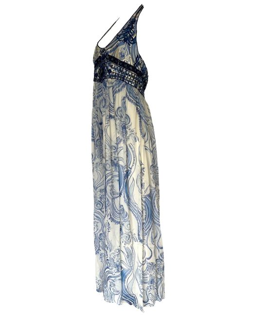 Emilio Pucci Blue Greek Bleach Lazurite Silk Halter Gown Dress