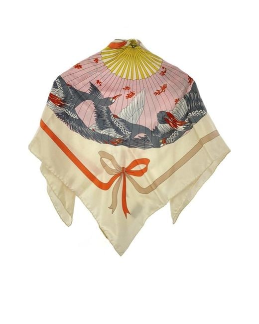 Gucci Multicolor Fly Swan Print Silk Scarf