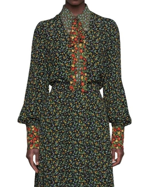 Gucci Green Liberty Floral Bow Detail Shirt
