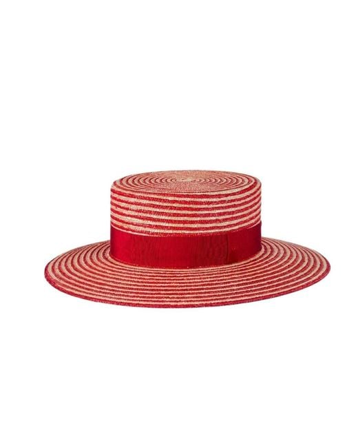 Gucci Red Alvy Striped Raffia Wide Brim Hat