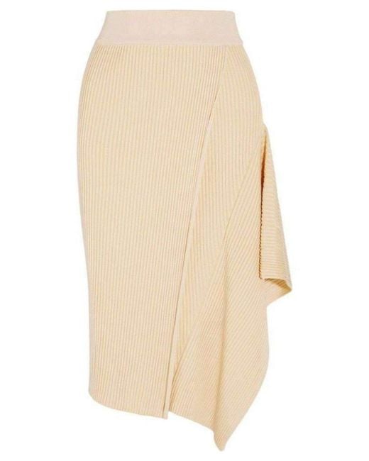 Stella McCartney Natural Asymmetric Ribbed Stretch-jersey Midi Skirt It 38