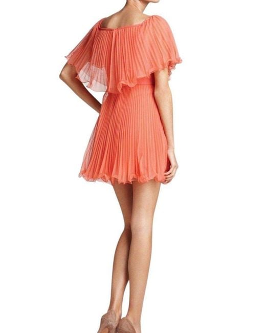 BCBGMAXAZRIA Orange Galia Shalom Sunburst Pleated Dress