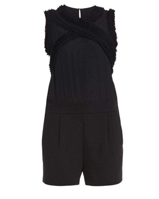 BCBGMAXAZRIA Black Lexxi Sleeveless Ruffle-trim Romper