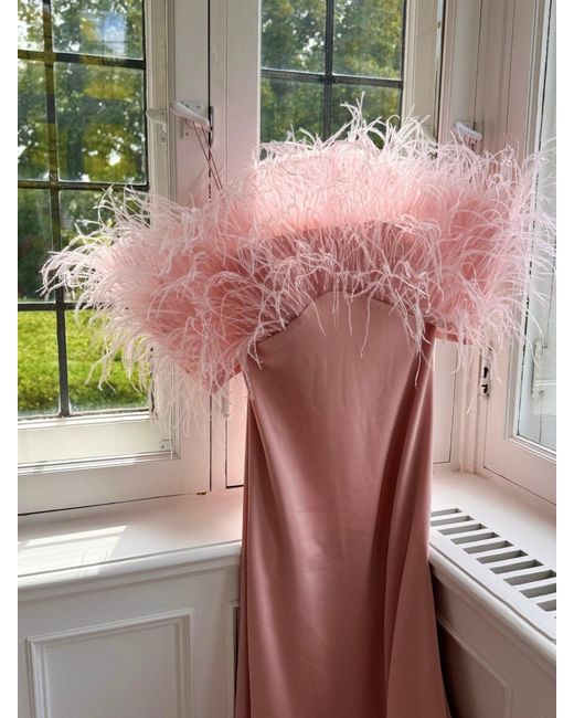 Aliétte Pink Feather Trim Off-the-shoulder Gown