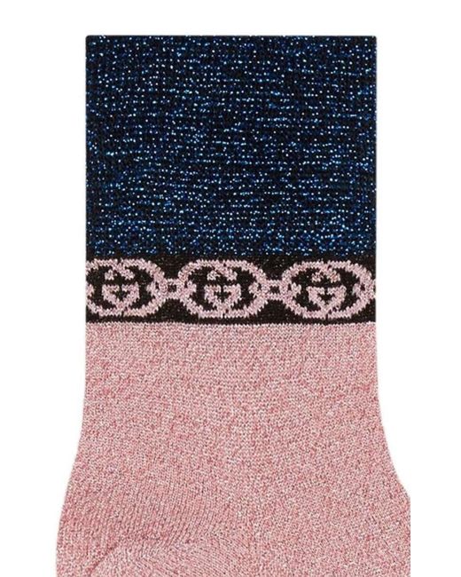 Gucci Blue Interlocking G Chain-trimmed Socks