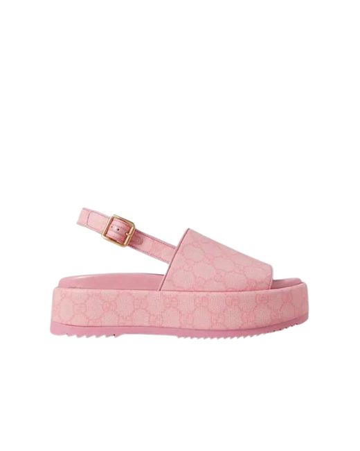 Gucci Pink Angelina GG Supreme Flatform Sandals