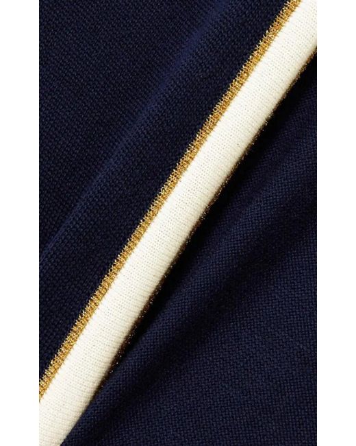 Gucci Blue Button Embellished Striped Wool Midi Dress