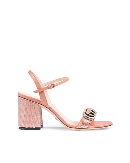 Gucci Leather Pink Sequin GG Marmont Mid Heeled Sandals for Men | Lyst
