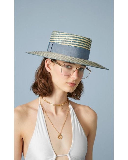 Gucci Alvy Striped Blue Straw Hat | Lyst display picture 1