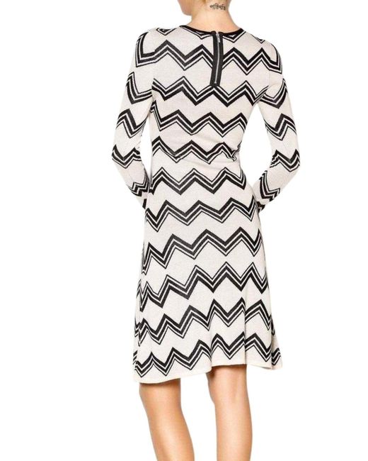 BCBGMAXAZRIA Natural Keeley Jacquard Zigzag Sweater Silk Blend Dress