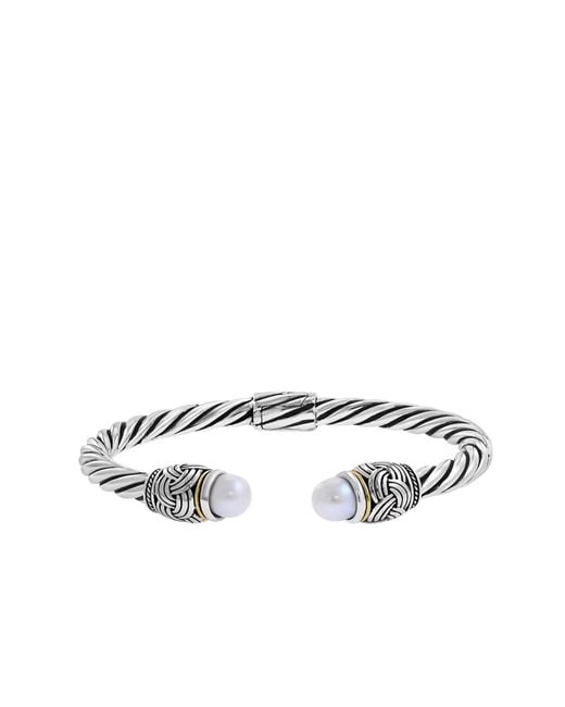 Effy Metallic Sterling Silver And Freshwater Pearl Bangle Bracelet