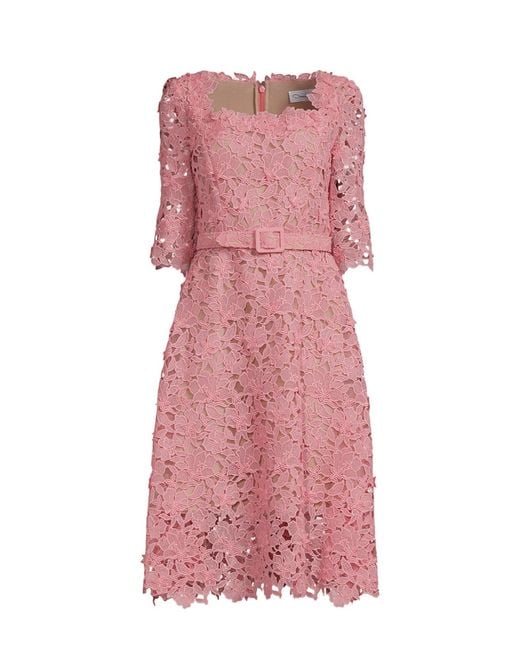 Oscar de la Renta Pink Floral Guipure Lace Dress