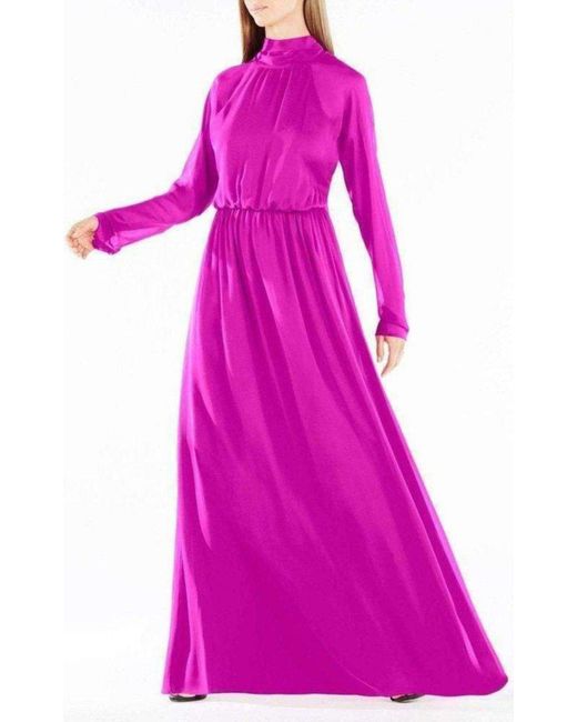 BCBGMAXAZRIA Pink Darci Tie-neck Silk Gown