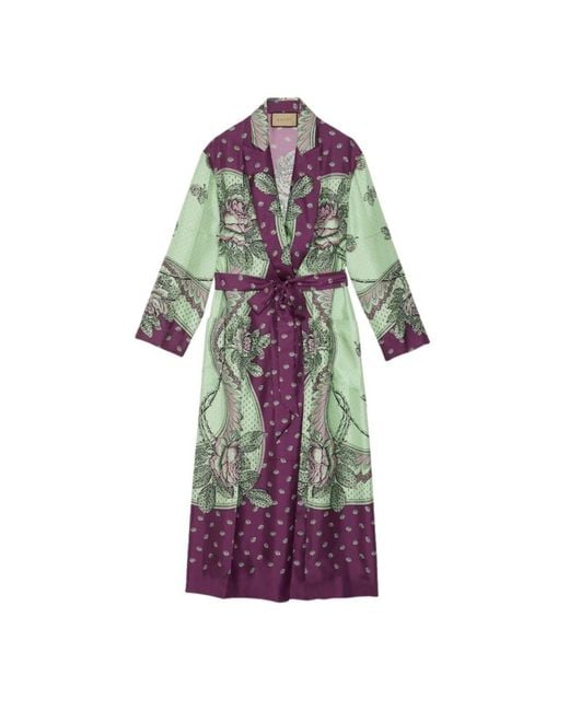 Gucci Purple Green Paisley Print Silk Robe