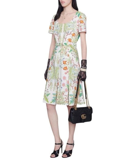 Gucci White Flora Print Cotton Midi Dress