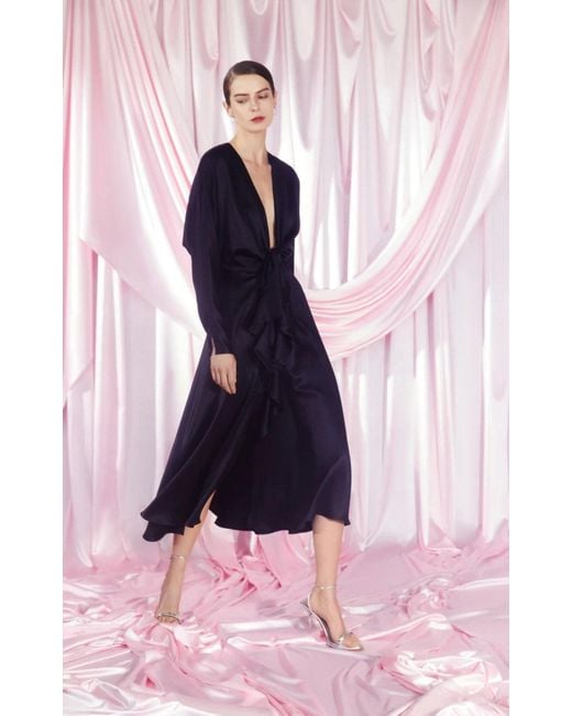 Alejandra Alonso Rojas Black Knot Silk Dress With Ruffles