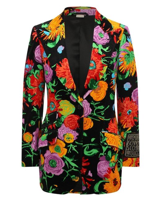 Gucci Green Floral Print Velvet Blazer