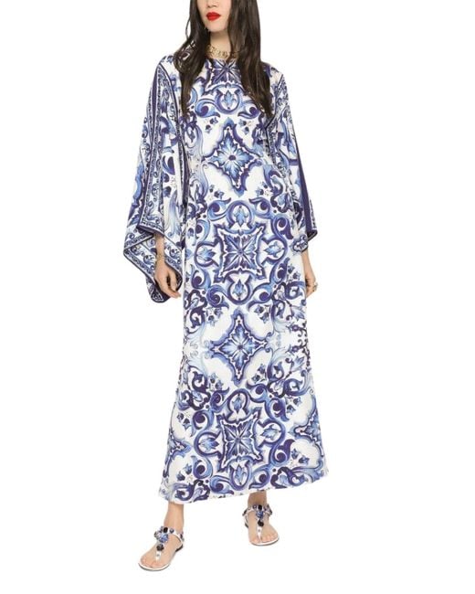 Dolce & Gabbana Blue Blu Mediterraneo Silk Chiffon Kimono Dress