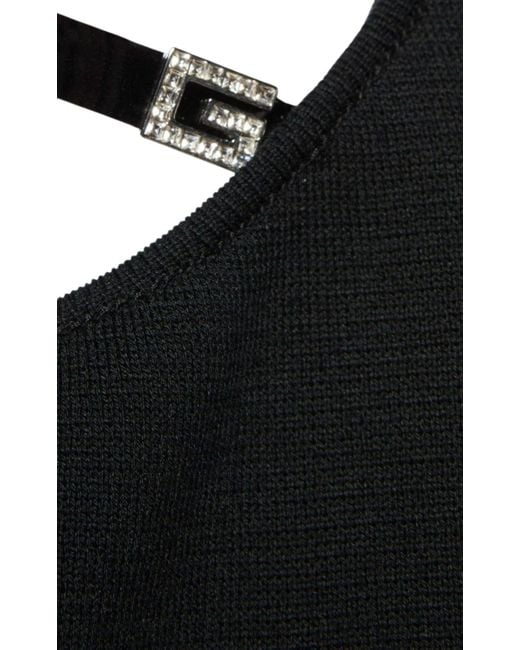Gucci Black Cotton And Silk Midi Dress With Crystal G Square