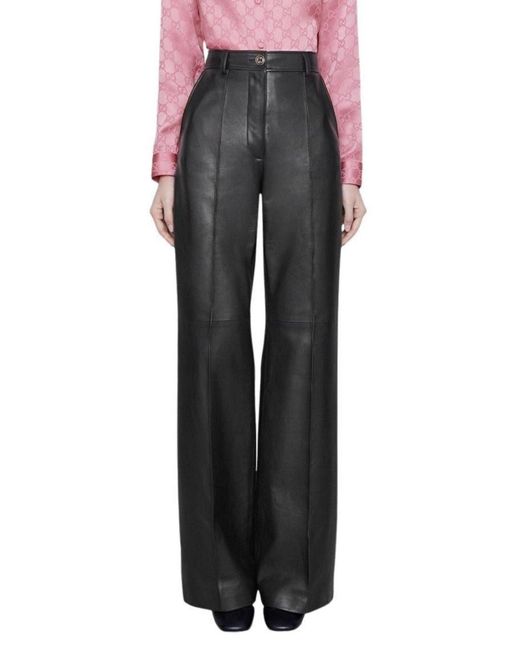 Gucci Gray Black Plonge Leather Flare Trousers
