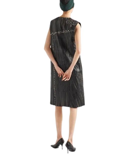 Prada Nappa Leather Patchwork Dress in Black | Lyst